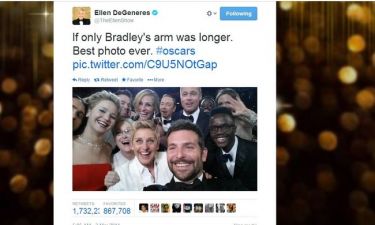 Όσκαρ 2014: Ρεκόρ σε retweets για τη selfie της Elen DeGeneres
