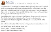 Celine Dion: Το συγκινητικό μήνυμά της στο facebook μετά την κηδεία του συζύγου και του αδελφού της