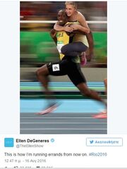 Ελεν ντε Τζένερις:Η «ρατσιστική» φώτο με τον Μπολτ στο twitter, προκάλεσε αντιδράσεις