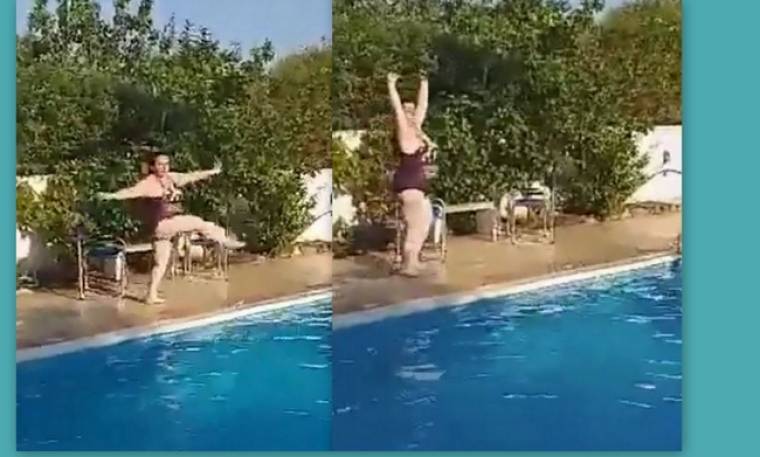 Βίντεο για πολλά γέλια: Η Σοφία Βογιατζάκη με κινήσεις μπαλαρίνας κάνει βουτιά στην πισίνα