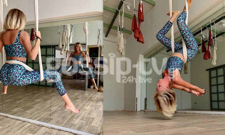 Τα... ίσια ανάποδα για τη Σάσα Σταμάτη! Δείτε την να κάνει aerial yoga! (pics)