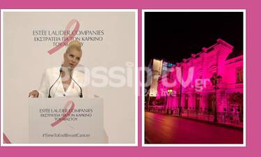 Η Ελένη Μενεγάκη έδωσε το σύνθημα - Φωταγωγήθηκε ροζ το Εθνικό θέατρο (Photos/Video)
