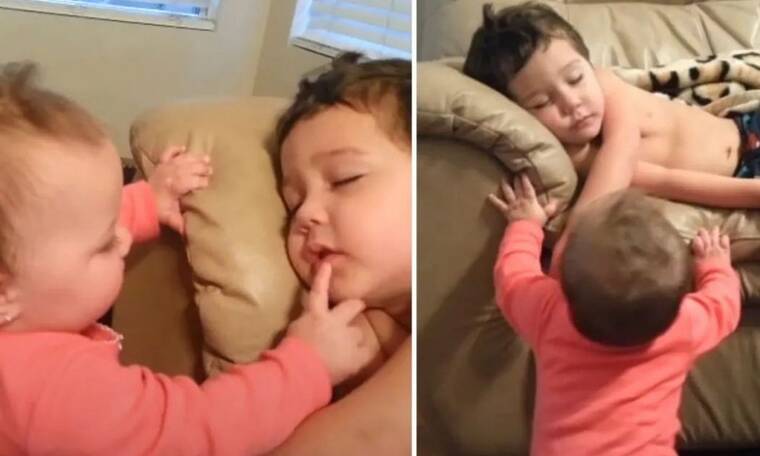 Το πιο γλυκό βίντεο – Μπέμπα προσπαθεί να ξυπνήσει τον μεγάλο της αδερφό