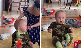 Αδελφική αγάπη: Κοριτσάκι ταΐζει τούρτα τον μικρό αδελφό της
